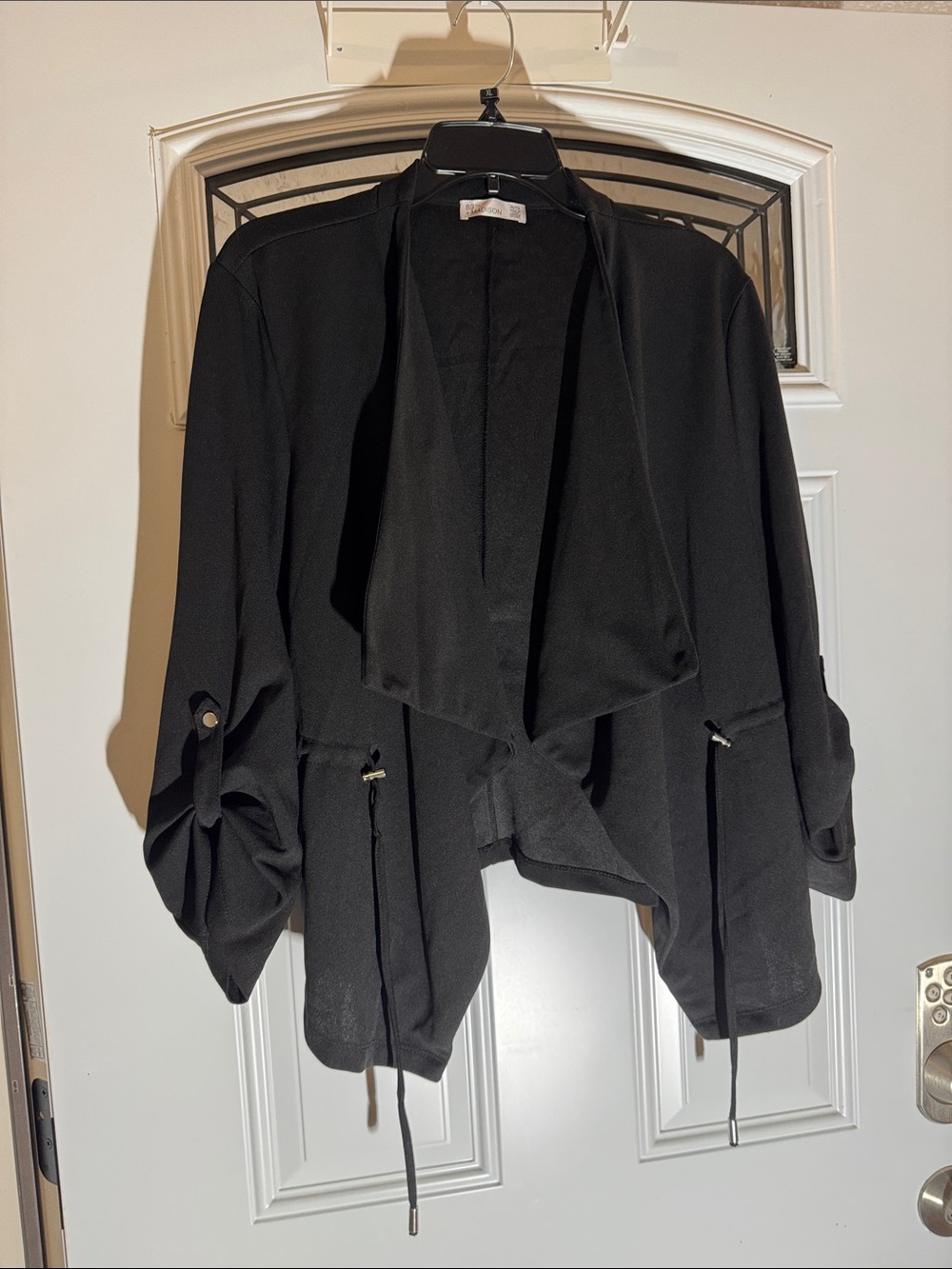 89th & Madison Black Draped Open-Front Blazer with Drawstring